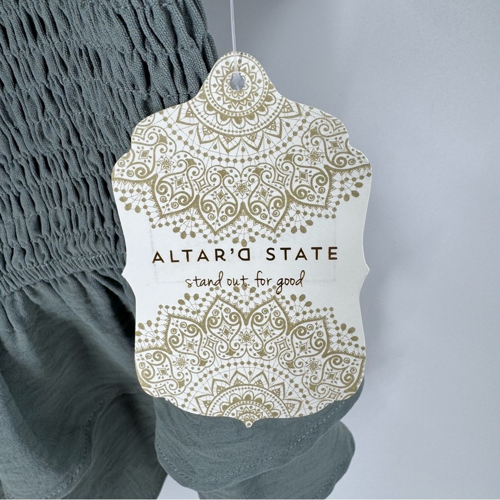 Altar'd State Green Peplum Blouse with Ruffled Short Sleeves - Picture 7 of 8